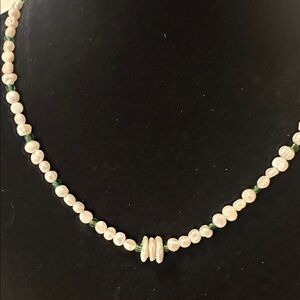Elegant Freshwater Pearl and Green Bead Necklace